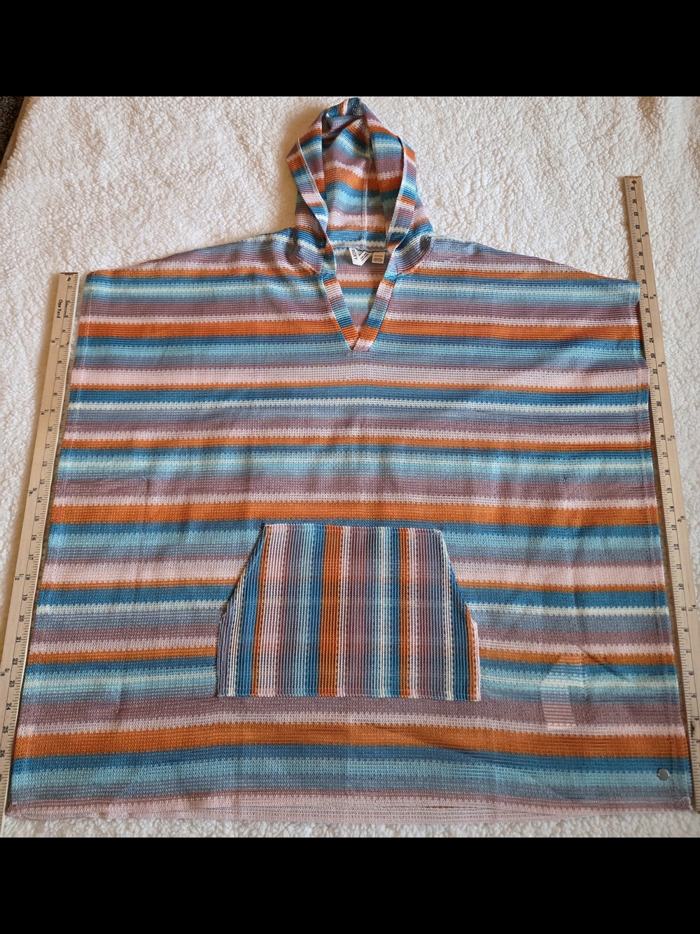 Roxy Striped Hooded Swim Coverup in Teal, Orange, Pink, White